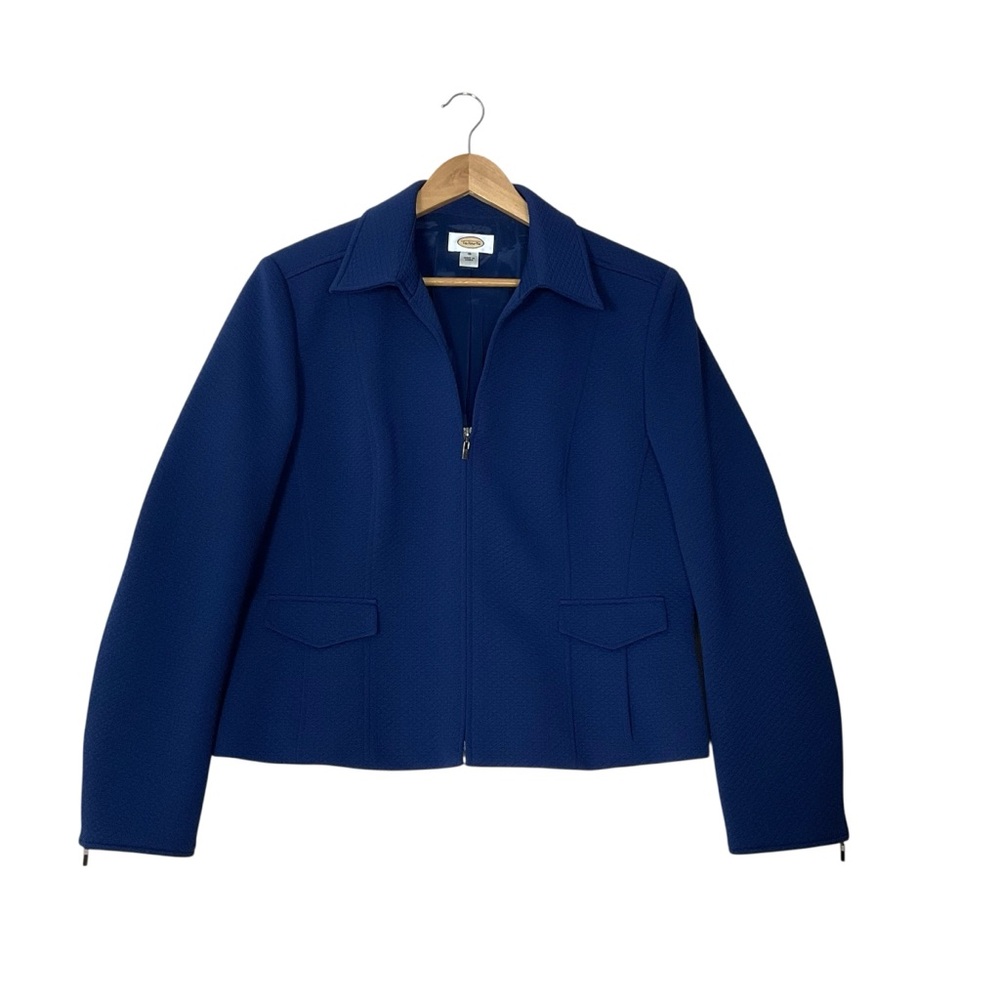 TALBOTS sz 10 Petite Quilted Zip Front Lightweight Jacket V Neck Classic Blue